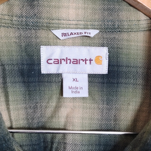 Carhartt Green Plaid Button-Up Shirt Pearl Snap Buttons - Picture 3 of 7